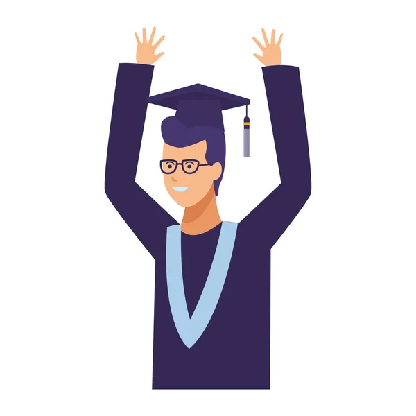 Estudiante con vestido de graduación y sombrero — Vector de stock