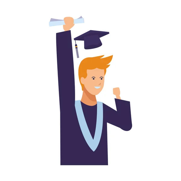 Estudiante con vestido de graduación y sombrero — Vector de stock