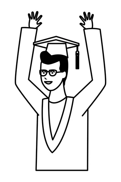 Estudiante con vestido de graduación y sombrero — Vector de stock