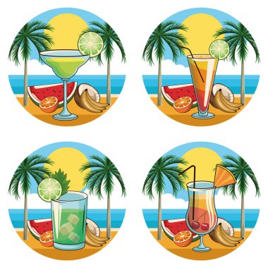tropikal kokteyl içki Icon set