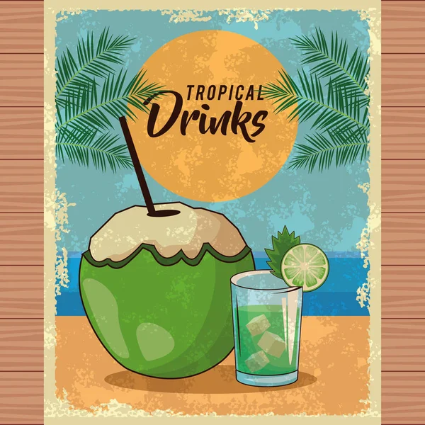 Tropical cocktail poster — Stock Vector