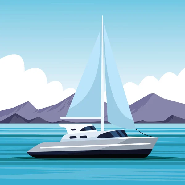 Sailboat landscape cartoon — Stock Vector