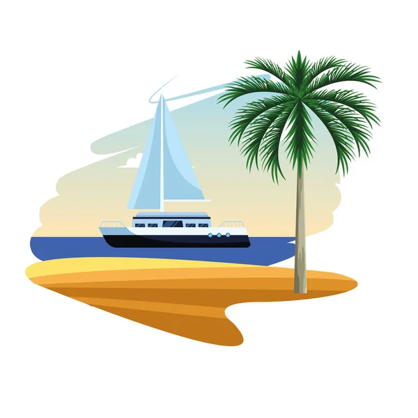Sailboat shore cartoon — Stock Vector
