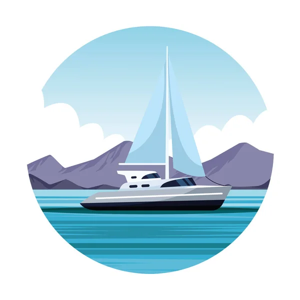 Velero paisaje dibujos animados — Vector de stock