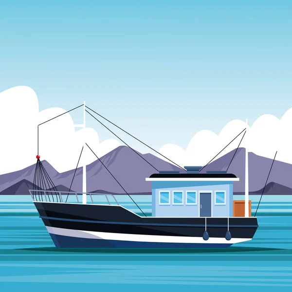 Barca da pesca cartone animato — Vettoriale Stock