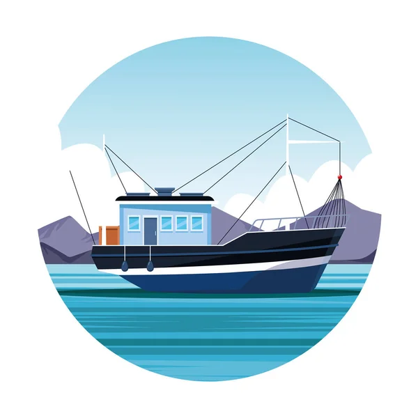 Ícone de barco de pesca — Vetor de Stock