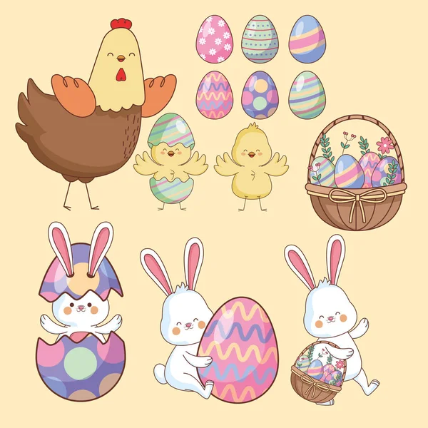 Easter day animals and eggs — Stock Vector