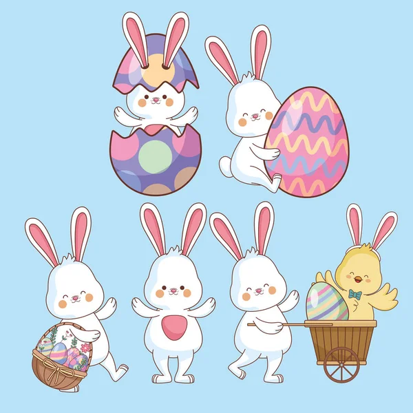 Animales y huevos de Pascua — Vector de stock