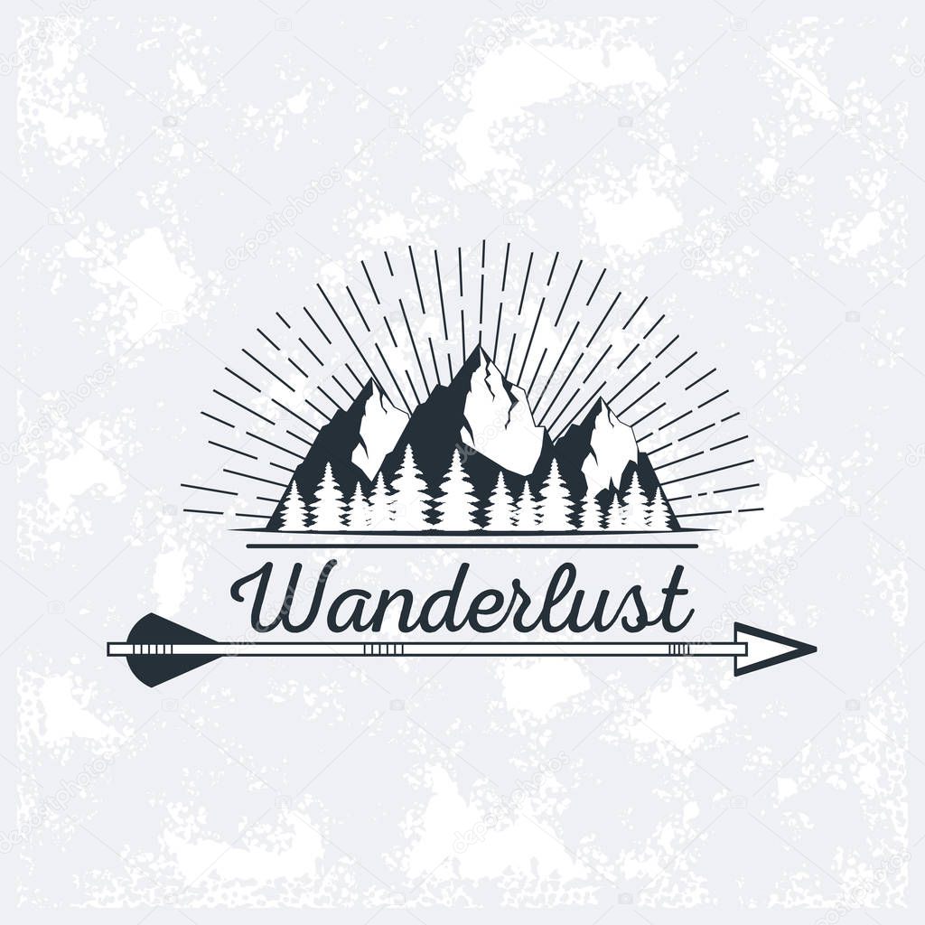 Wanderlust mountain camping wilderness adventure logo with grunge background vector illustration graphic design