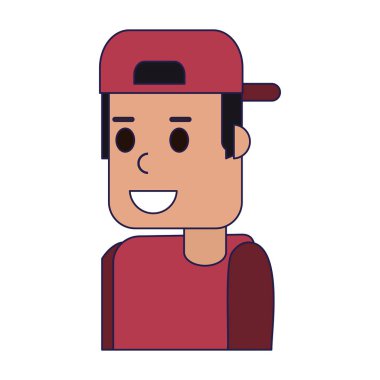 şapka arka karikatür mavi çizgilerle gülümseyen adam