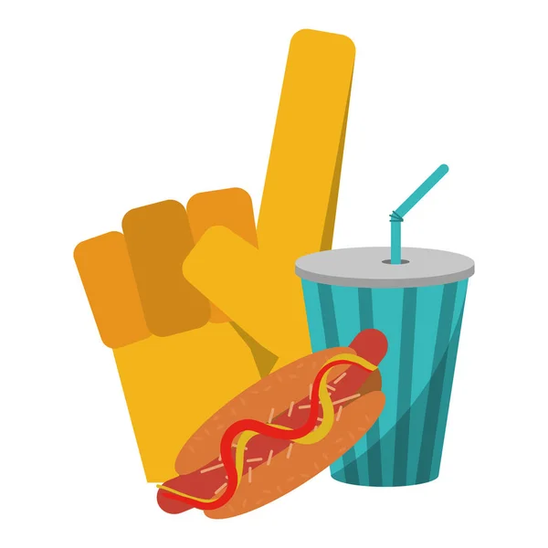 Sport fan guanto soda tazza e hot dog — Vettoriale Stock
