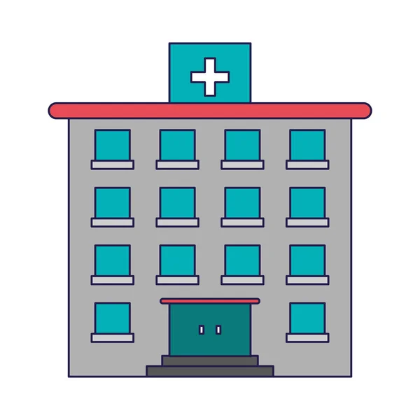 Edificio ospedaliero simbolo isolato linee blu — Vettoriale Stock