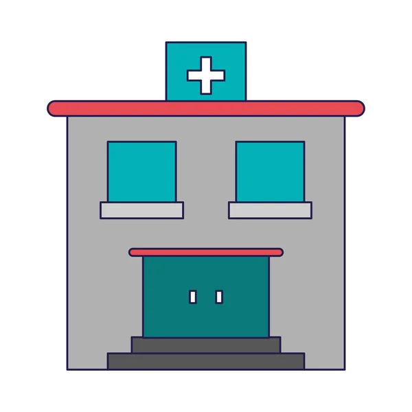 Symbole bâtiment hospitalier lignes bleues isolées — Image vectorielle