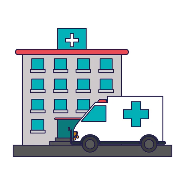 病院の建物、救急車青ライン — ストックベクタ