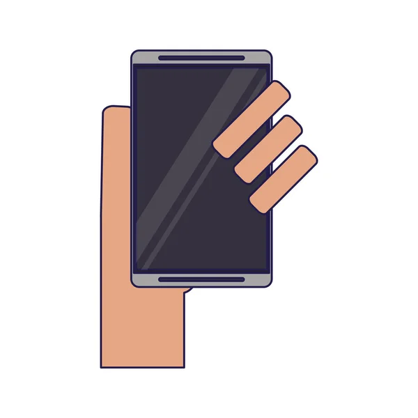 Main avec lignes bleues smartphone — Image vectorielle