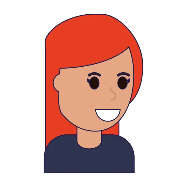 Mujer sonriendo dibujos animados líneas azules — Vector de stock