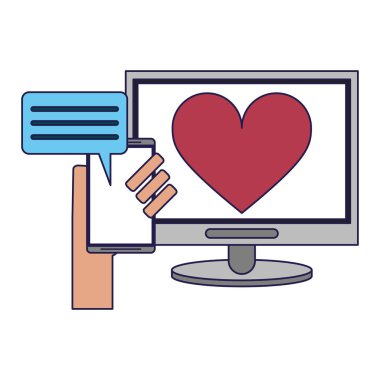 bilgisayar ve smartphone mavi çizgiler ile ilişki sohbet