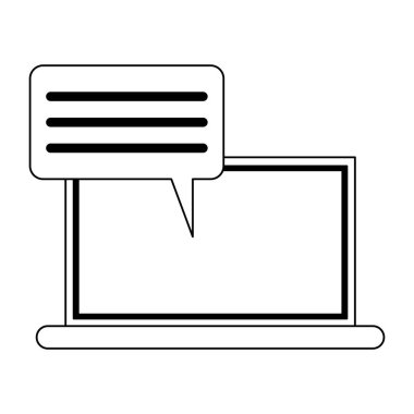 dizüstü bilgisayar ile sohbet kabarcık siyah ve beyaz