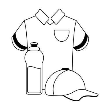 Spor golf tshirt şapka ve su şişesi siyah ve beyaz