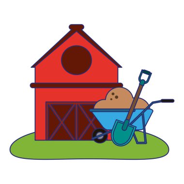 çiftlik ve zemin ve kürek ile el arabası