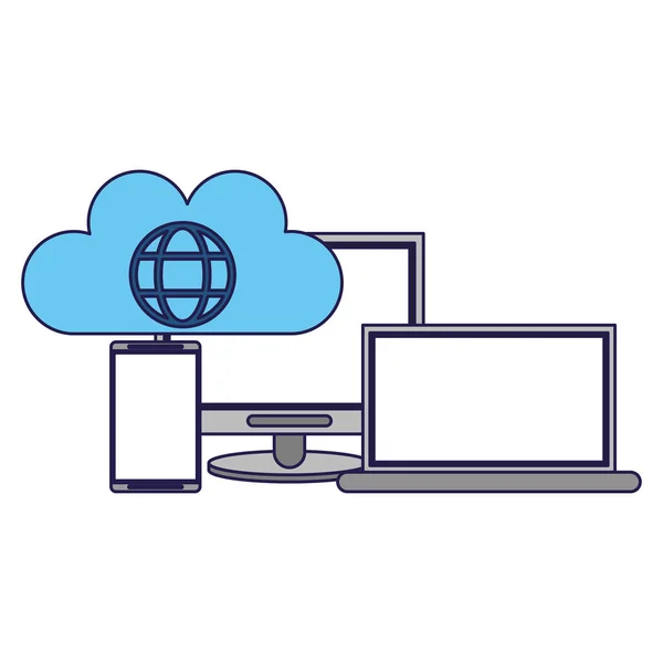 Tecnología de computación en nube líneas azules — Vector de stock