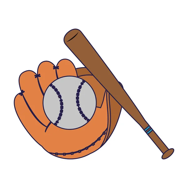 Guanto da baseball pipistrello e palla linee blu — Vettoriale Stock