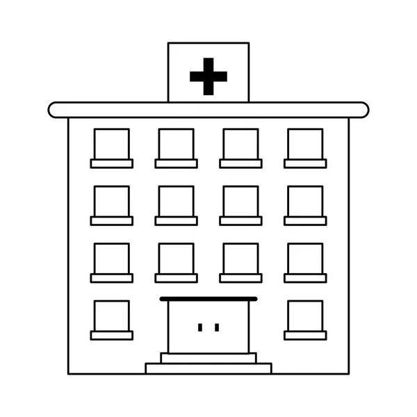 Edificio ospedaliero simbolo isolato in bianco e nero — Vettoriale Stock