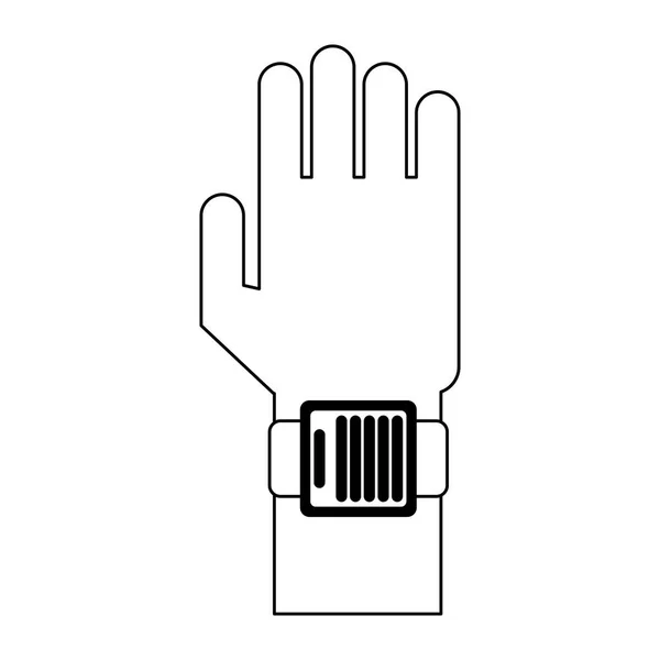 Χέρι χρησιμοποιώντας smartwatch μαύρο και άσπρο — Διανυσματικό Αρχείο