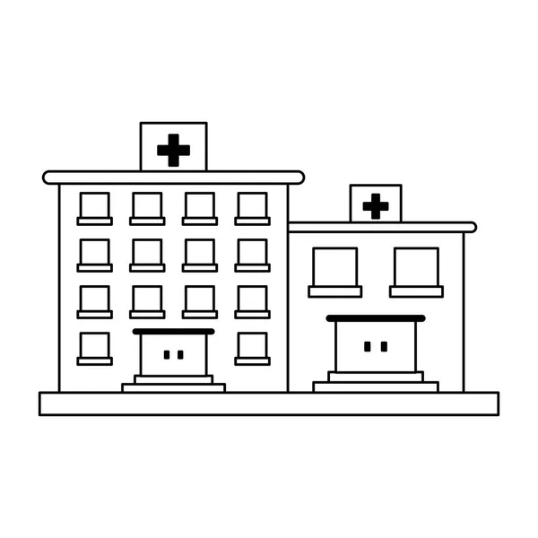 Hospital buildings symbol black and white — Stock Vector