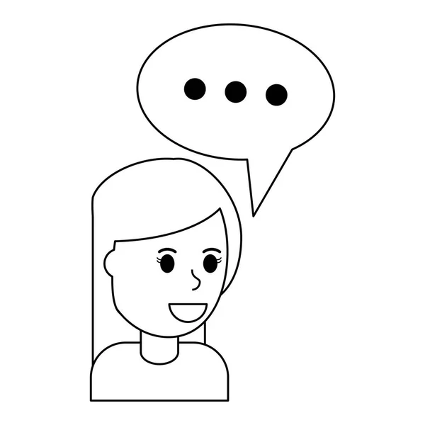Woman with speech bubble cartoon black and white — Stock Vector