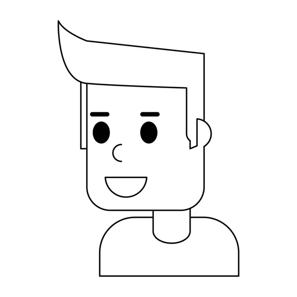 Homme sourire dessin animé noir et blanc — Image vectorielle