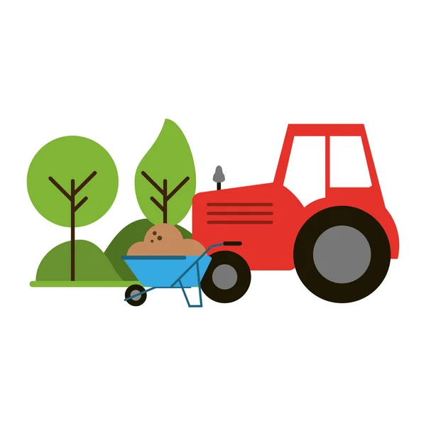 Traktor Und Schubkarre Der Natur Vektor Illustration Grafik Design — Stockvektor