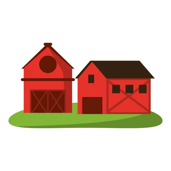 Casa de fazenda e celeiro na natureza — Vetor de Stock
