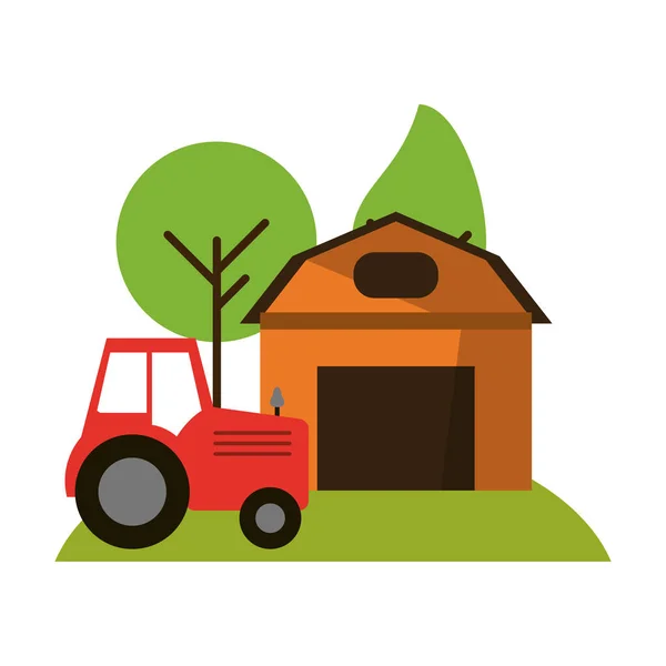Фермерский дом и трактор в природе — стоковый вектор