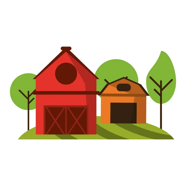 Фермерский дом и сарай на природе — стоковый вектор