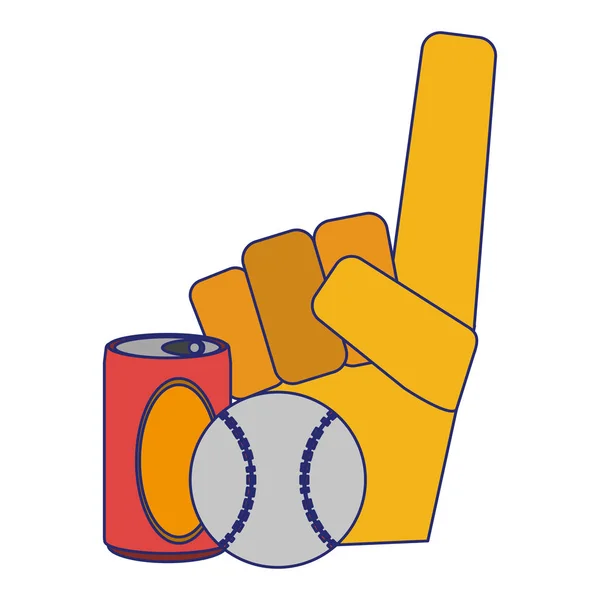 Sport-Fan-Handschuh mit Ball und Getränkedose — Stockvektor