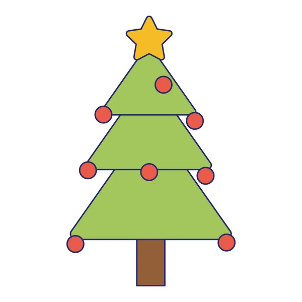 Kerstboom met ster en ballen — Stockvector