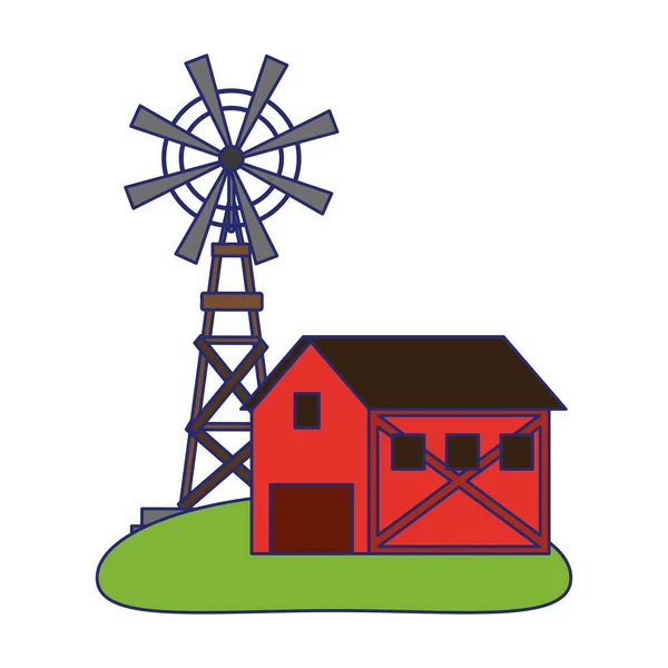 Boerderij huis en windmolen symbool — Stockvector