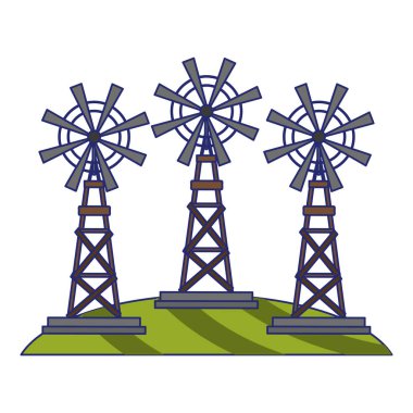 çimenlerin üzerinde çiftlik yel değirmenleri