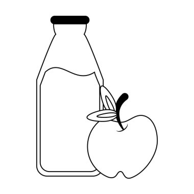 siyah ve beyaz meyve süt şişesi ve elma