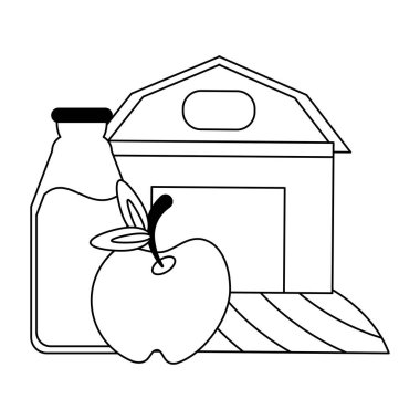 çiftlik apple ve süt şişesi siyah ve beyaz
