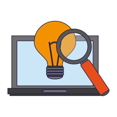 ampul ışık ve büyüteç ile dizüstü bilgisayar