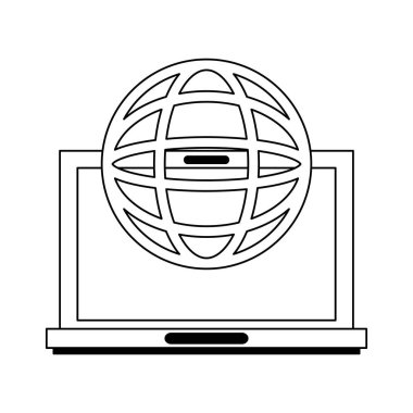 Laptop ekran siyah ve beyaz olarak küresel spehere ile