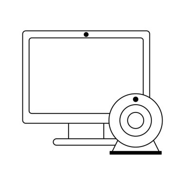 bilgisayar ekranı ve webcam sembol siyah ve beyaz