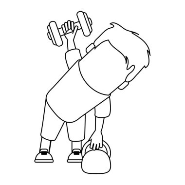 komik adam avatar siyah beyaz dumbbells ile