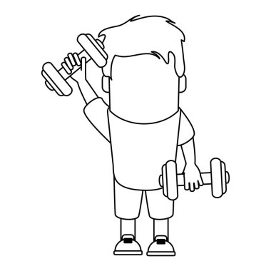 komik adam avatar siyah beyaz dumbbells ile