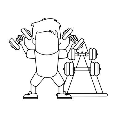 komik adam avatar siyah beyaz dumbbells ile