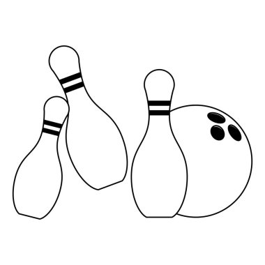 Bowling topu ve iğne karikatür siyah beyaz