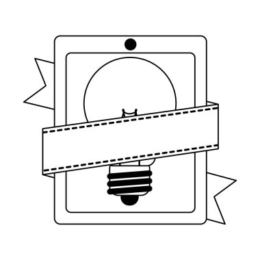 ampul ışık ve siyah beyaz boş şerit afiş ile tablet