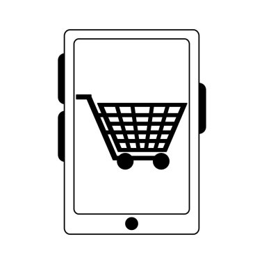 online alışveriş sepeti smartphone ekranında siyah beyaz